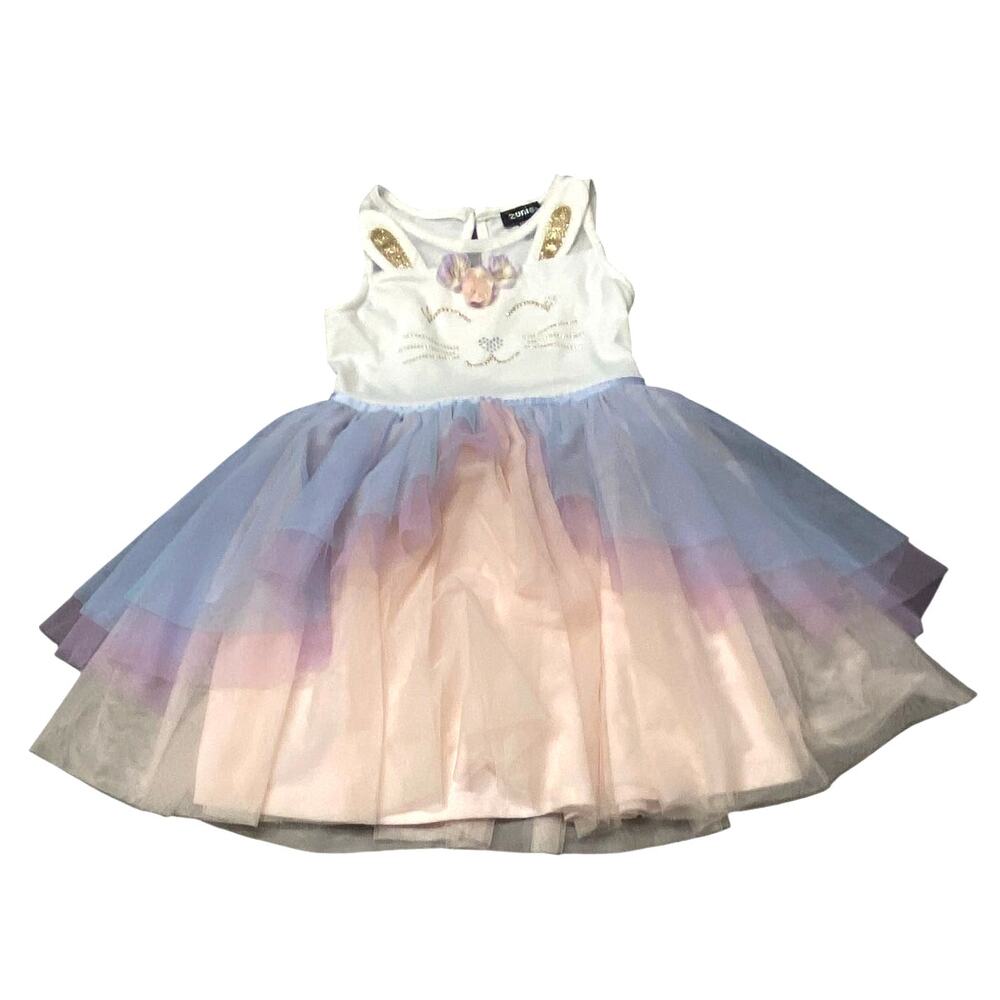Zurie Girls Bunny Rabbit Tulle Dress Size 5 Pastel Rainbow Party Easter‎ Bling